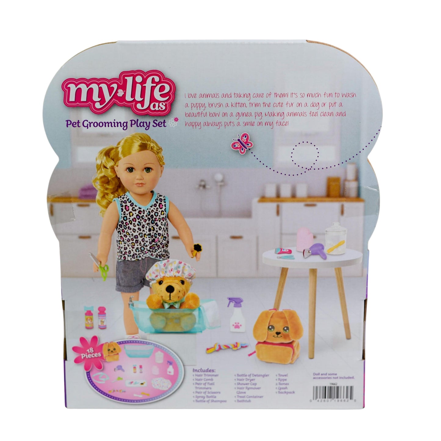 Pet Grooming Play Set for 18-Inch Dolls, 18 Pieces Included