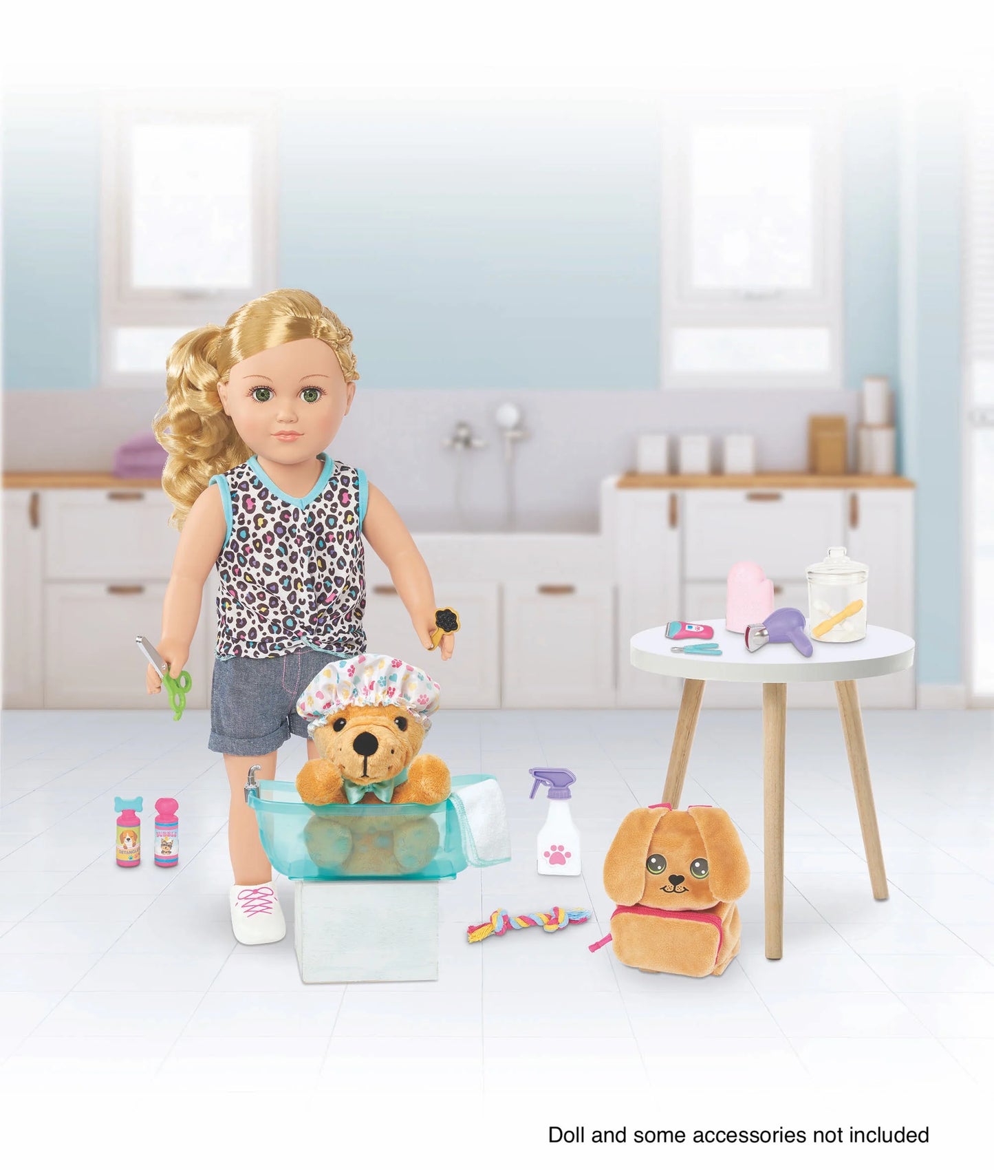 Pet Grooming Play Set for 18-Inch Dolls, 18 Pieces Included