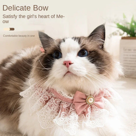 Elegant Style for Your Pet: The Bowtie Pearl Lace Collar