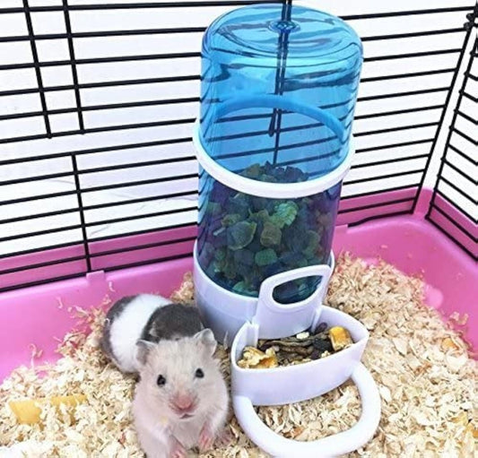 Pet Feeder Automatic,Bird Hamster Small Animal Feeder, Automatic Feeding Device Dispenser for Hamster Bird Pigeon Parrots Mini Hedgehog with Holder (5.90X2.83X6.10In)