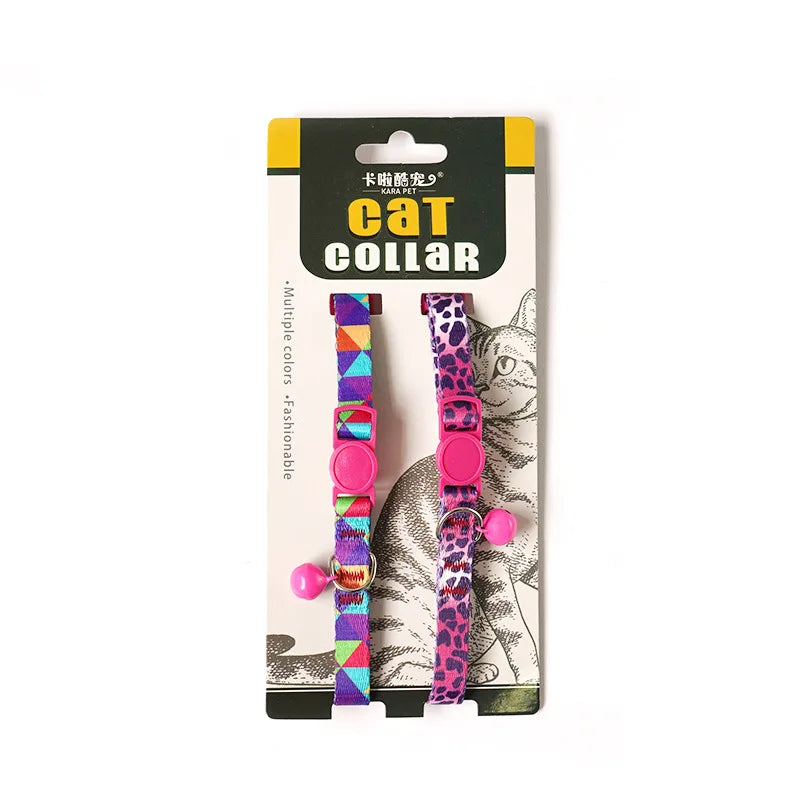 2PCS Cat Collar Adjustable Safety Pet Collar Flower Printed with Bell Ring Necklace for Cat Puppy Small Dog Pet Accessories