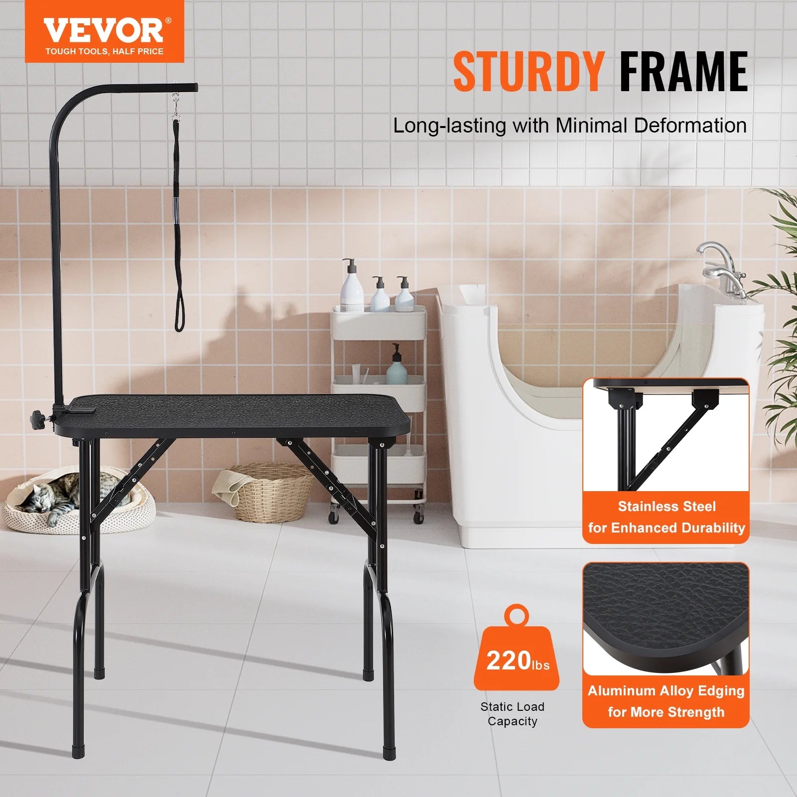 Pet Dog Cat Grooming Table Arm with Clamp 32'' Foldable Adjustable Height