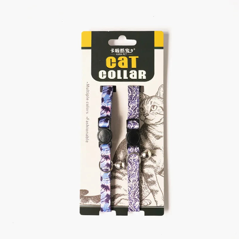 2PCS Cat Collar Adjustable Safety Pet Collar Flower Printed with Bell Ring Necklace for Cat Puppy Small Dog Pet Accessories