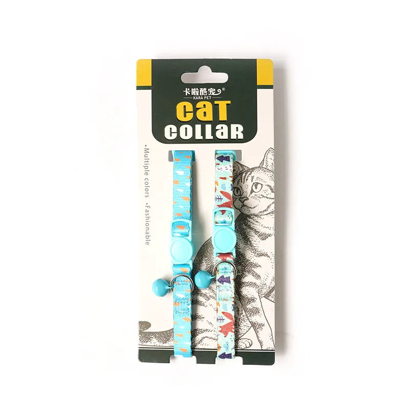 2PCS Cat Collar Adjustable Safety Pet Collar Flower Printed with Bell Ring Necklace for Cat Puppy Small Dog Pet Accessories