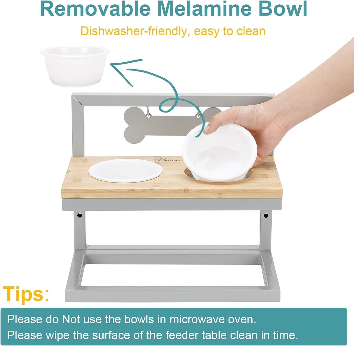 Elevated Dog Feeder, 3 Adjustable Heights, Break-Resistant Melamine Bowls, Suitable for Cats and Small Dogs, 4"H, BPA Free