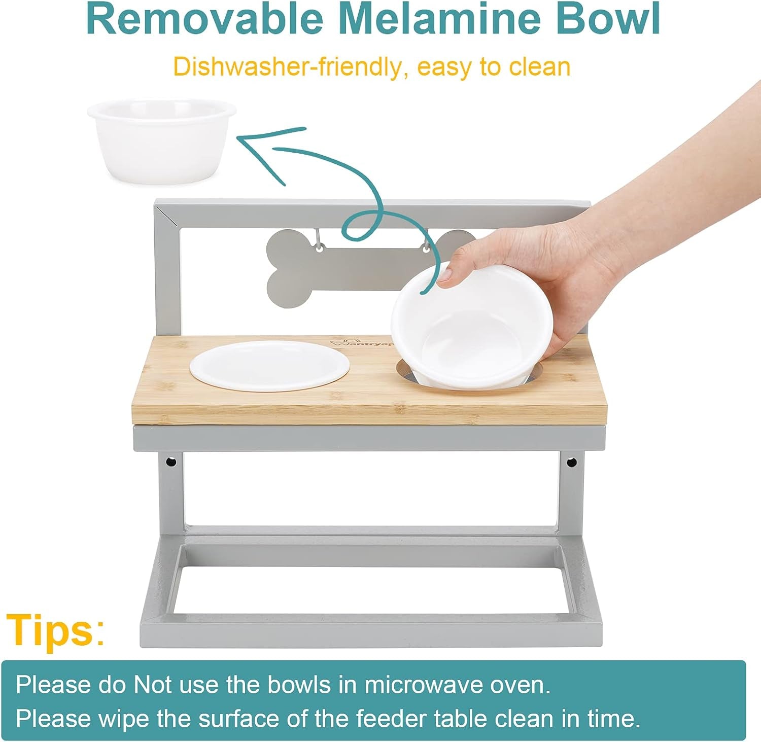 Elevated Dog Feeder, 3 Adjustable Heights, Break-Resistant Melamine Bowls, Suitable for Cats and Small Dogs, 4"H, BPA Free