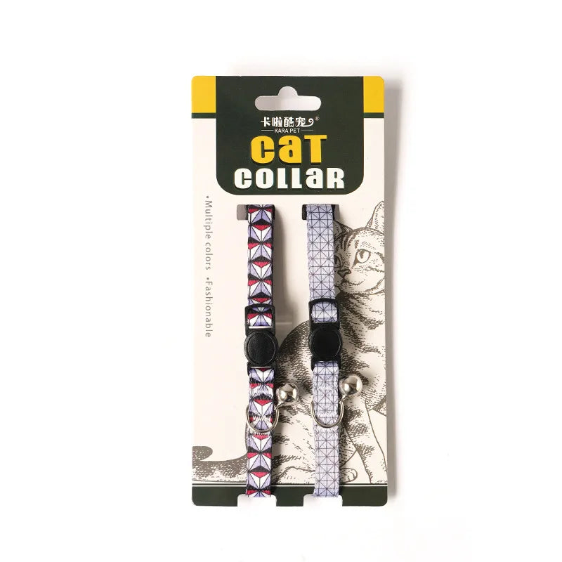 2PCS Cat Collar Adjustable Safety Pet Collar Flower Printed with Bell Ring Necklace for Cat Puppy Small Dog Pet Accessories